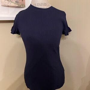 Ted Baker Navy Short Sleeve Ruffle Cuff Knit Top